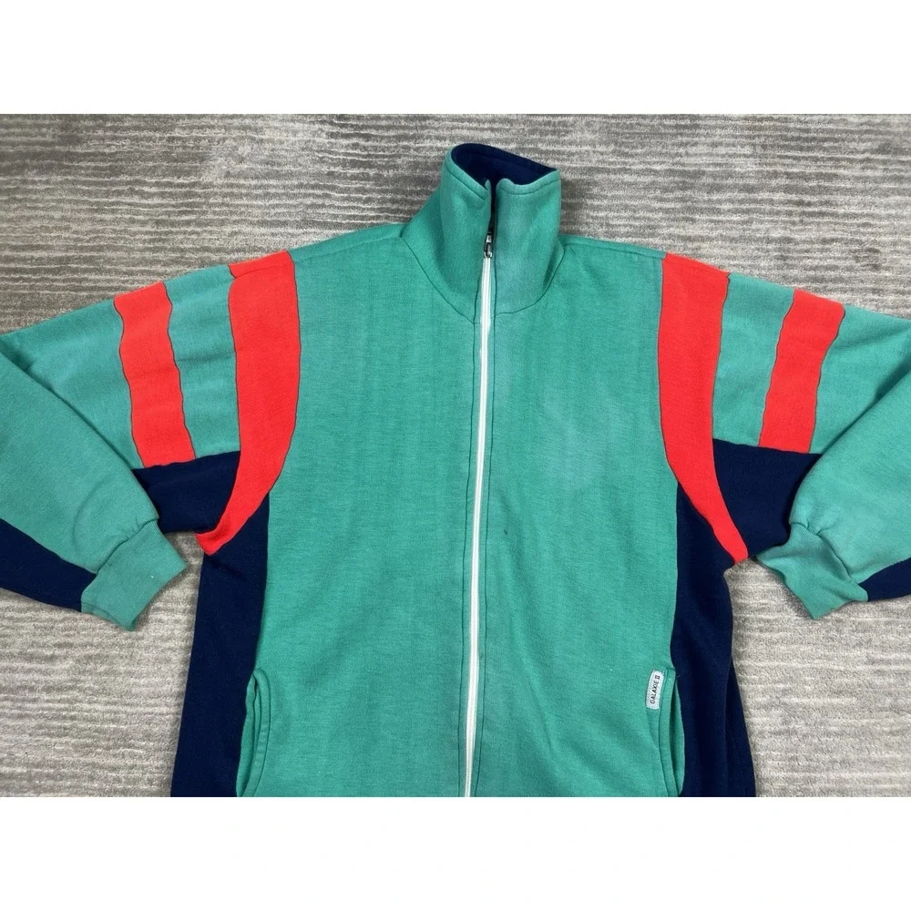 Galaxie II Track Sweater Mens Large Green Vintage 80s Full‎ Zip Acrylic